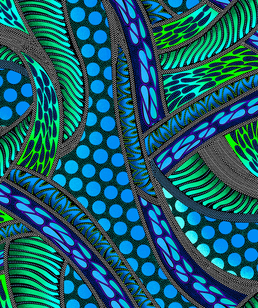 Turtle_by_Betty_Albert BA-00013M-Blue Indigenous fabrics by Itex Designs