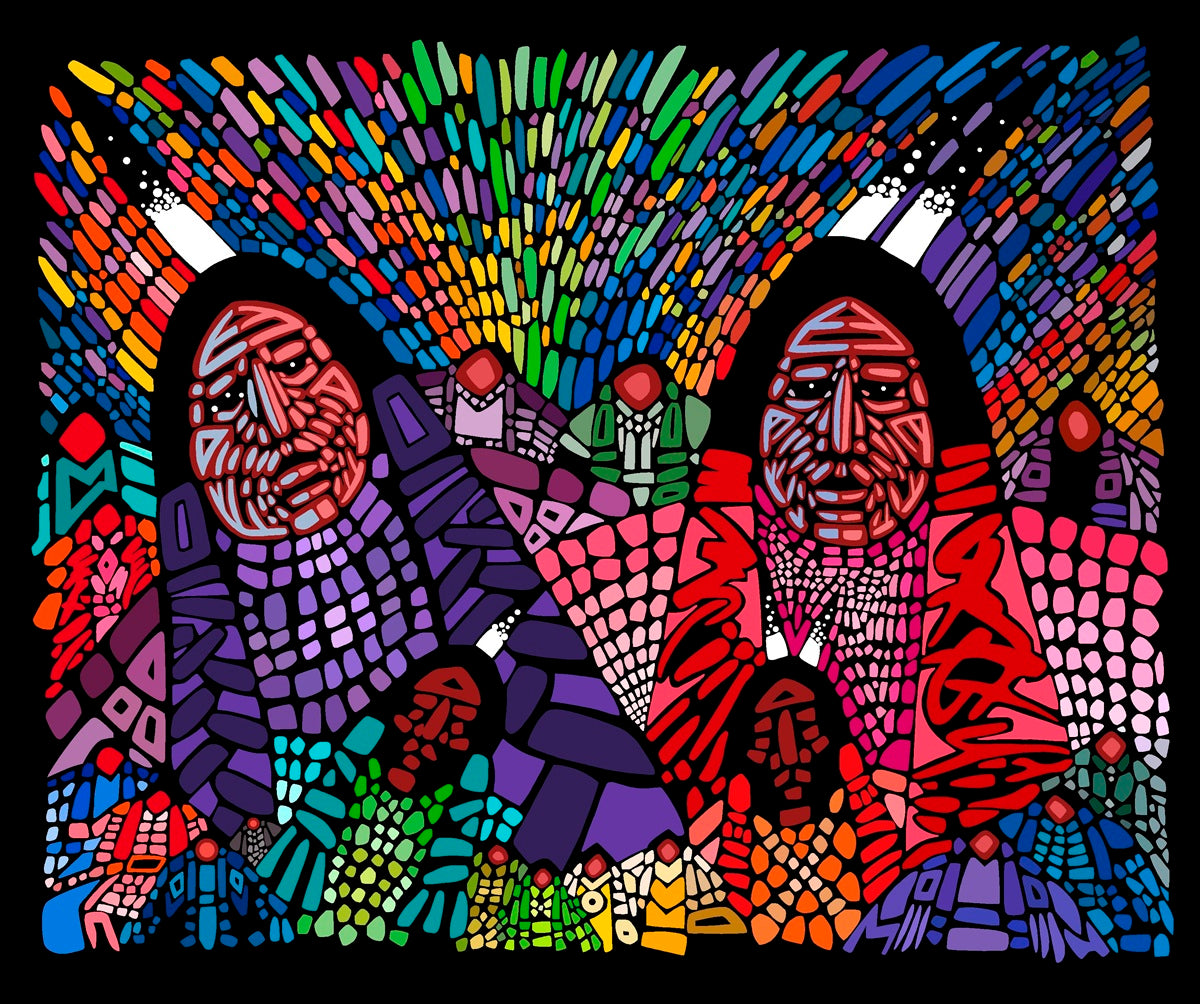 Wisdom,_An_Elder_Couple_by_Jerry_Whitehead JW-0001DP-Black Indigenous fabrics by Itex Designs