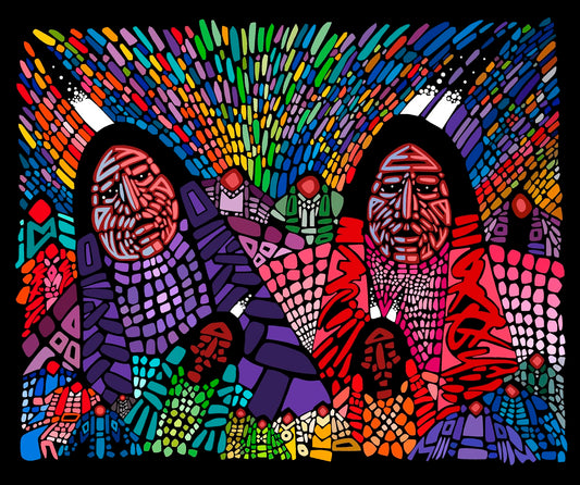 Wisdom,_An_Elder_Couple_by_Jerry_Whitehead JW-0001DP-Black Indigenous fabrics by Itex Designs
