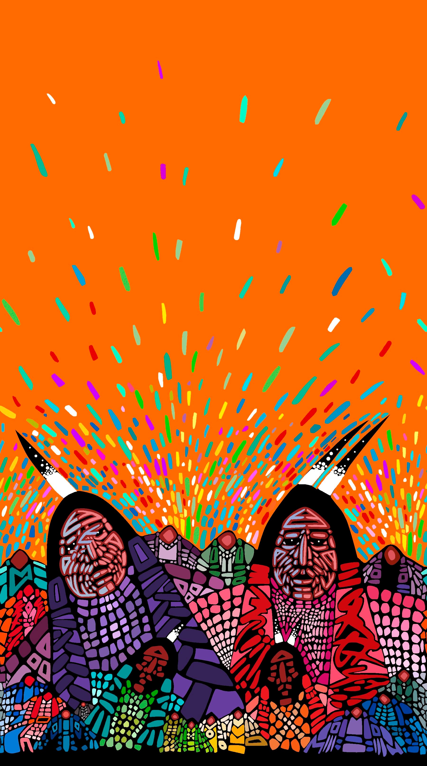 Wisdom,_An_Elder_Couple_by_Jerry_Whitehead JW-0002D-Orange Indigenous fabrics by Itex Designs