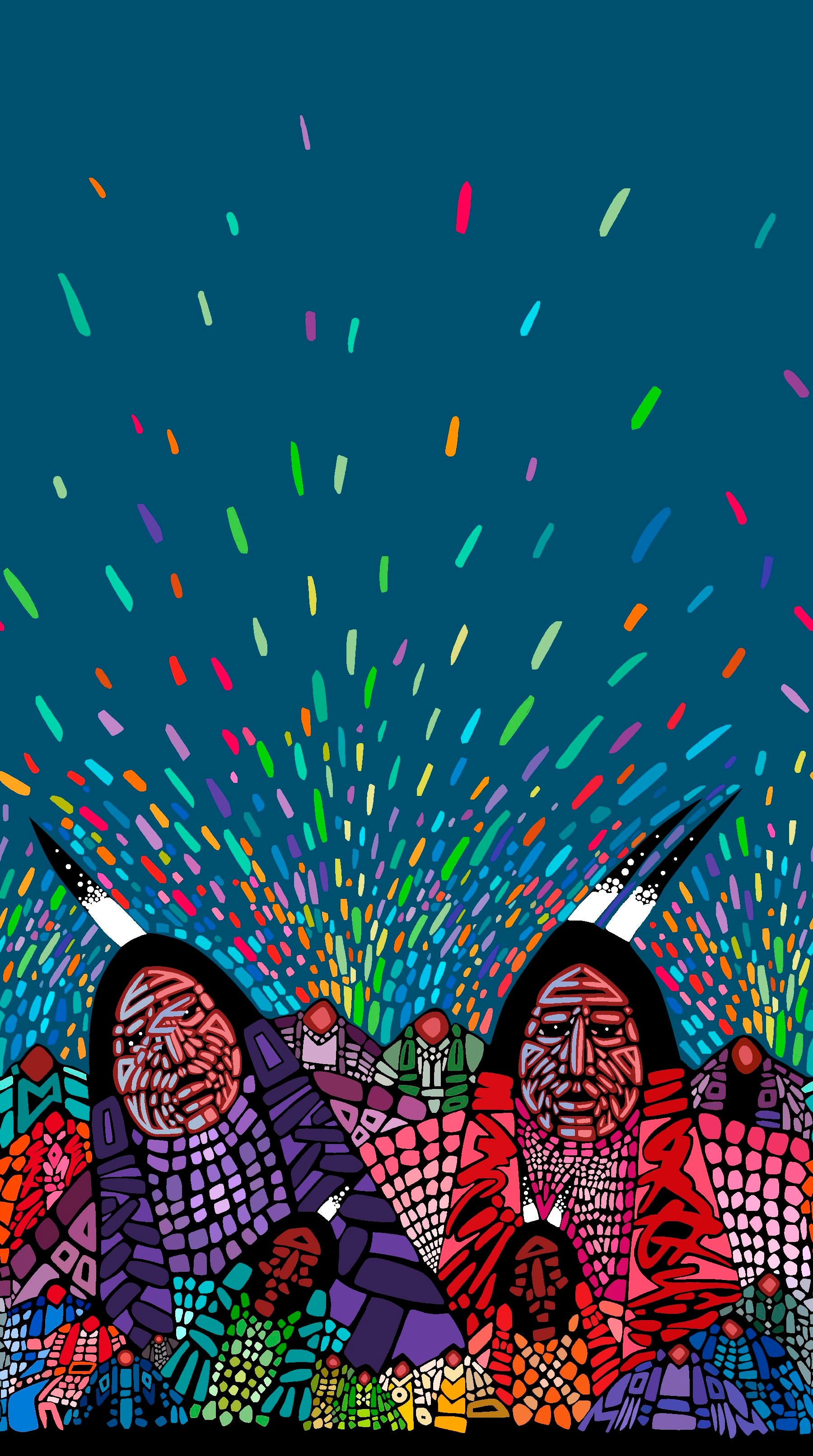 Wisdom,_An_Elder_Couple_by_Jerry_Whitehead JW-0002D-Teal Indigenous fabrics by Itex Designs