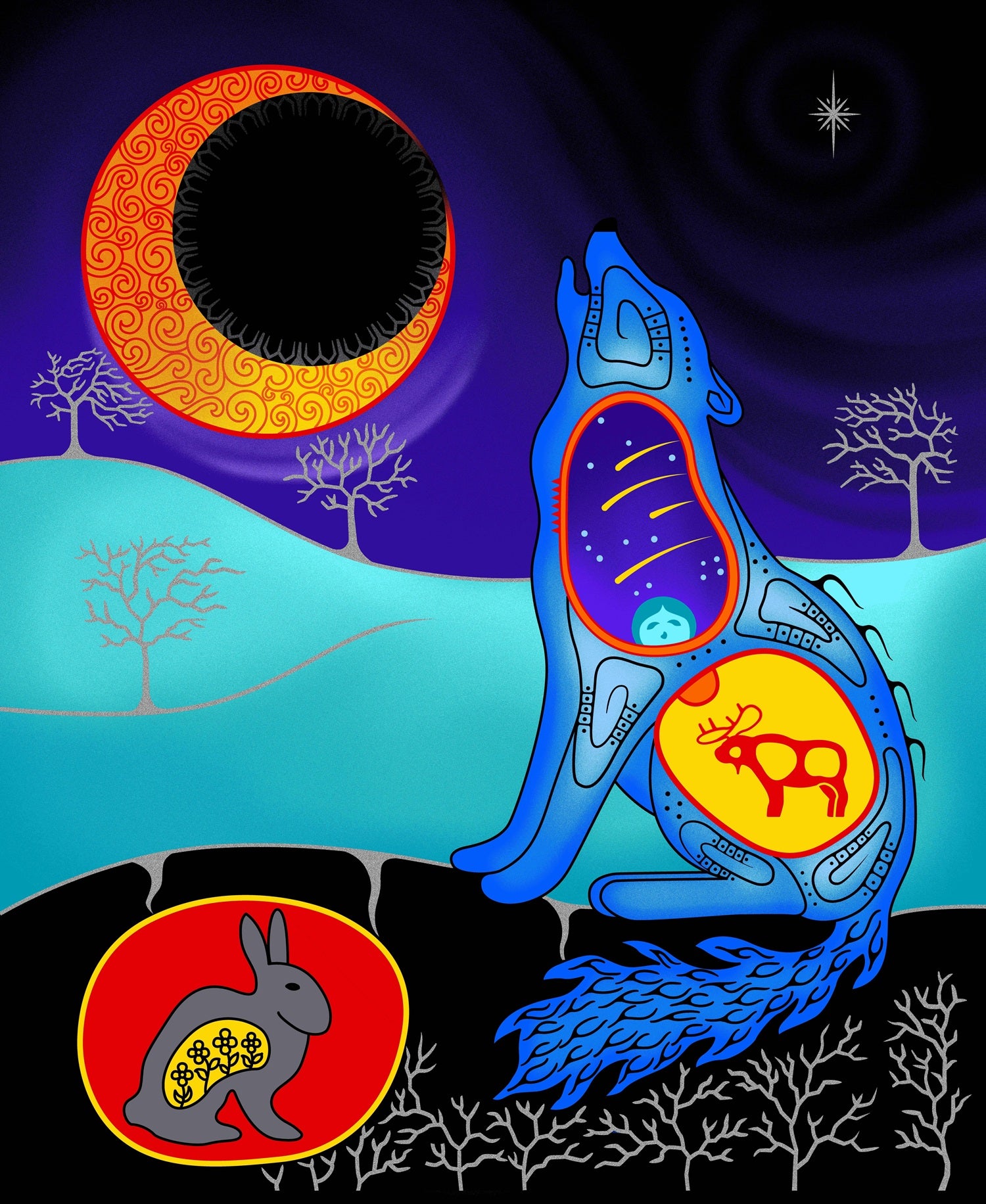Wolf_by_Loretta_Gould_ LG-0001M-BLACK Indigenous fabrics by Itex Designs