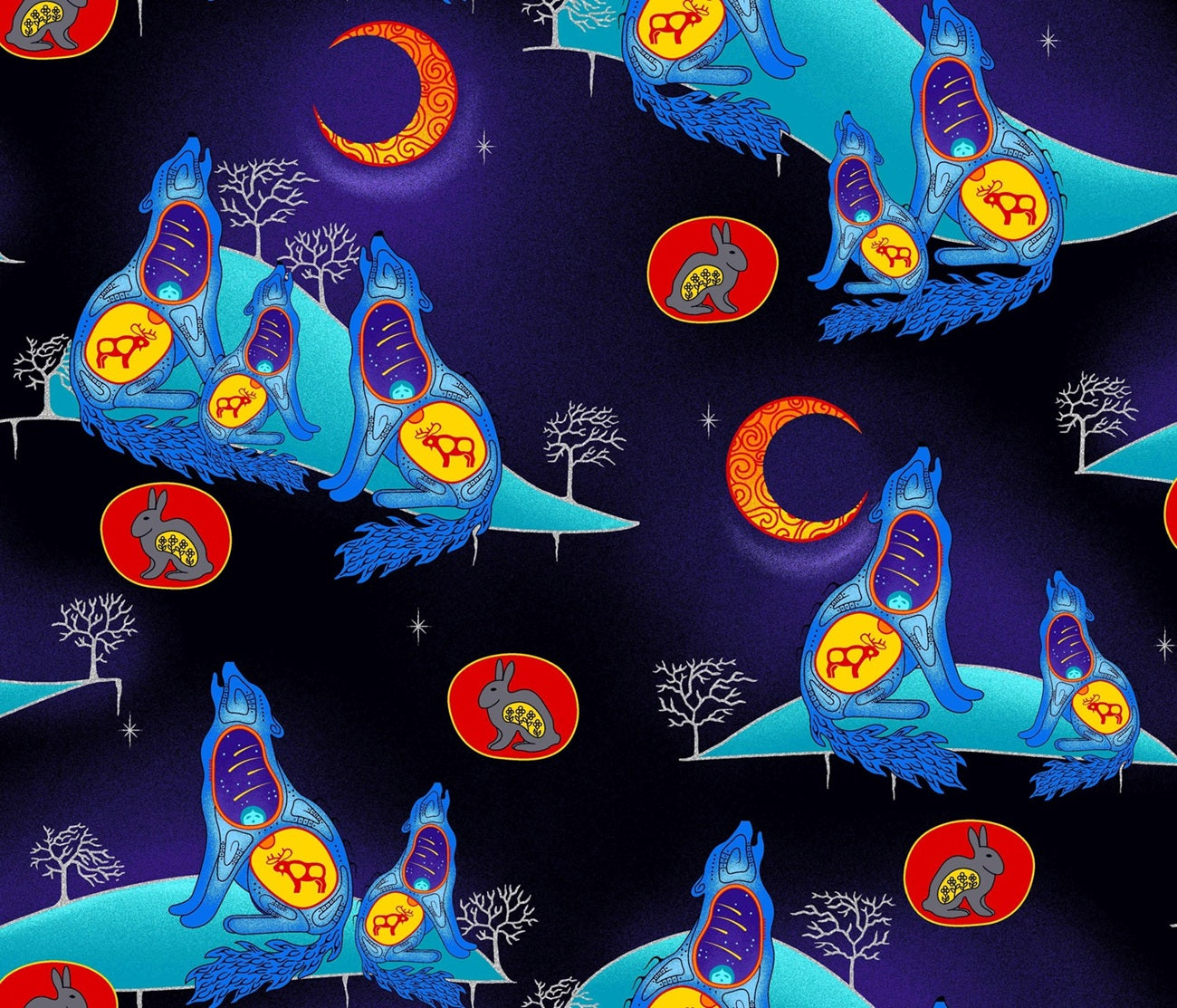 Wolf_by_Loretta_Gould_ LG-0002M-BLACK Indigenous fabrics by Itex Designs
