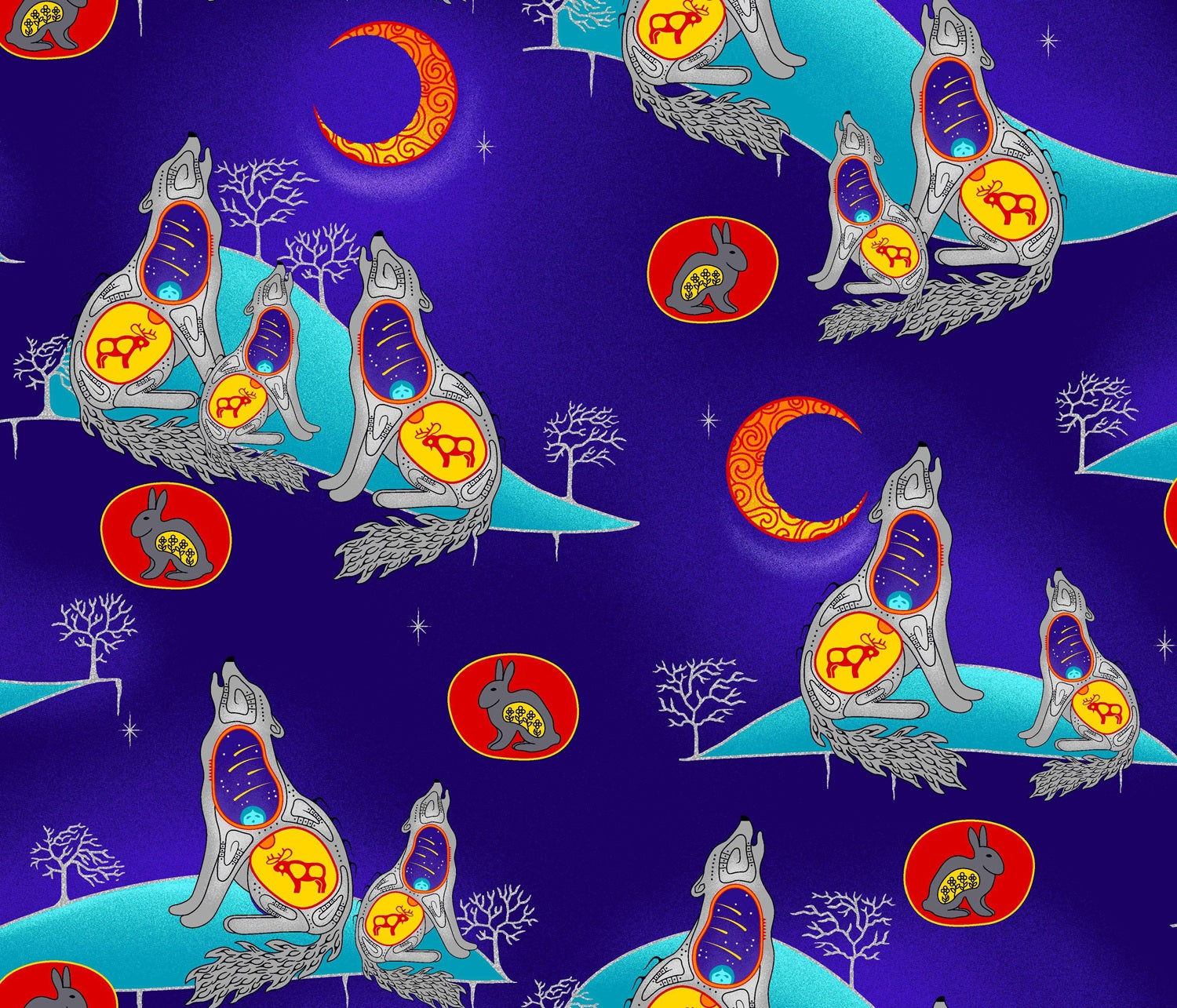 Wolf_by_Loretta_Gould_ LG-0002M-PURPLE/NAVY Indigenous fabrics by Itex Designs