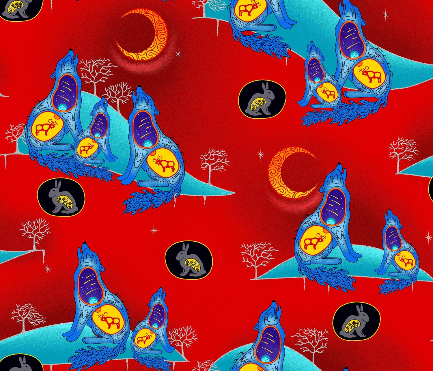 Wolf_by_Loretta_Gould_ LG-0002M-RED Indigenous fabrics by Itex Designs