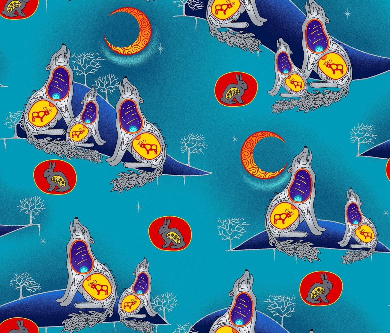 Wolf_by_Loretta_Gould_ LG-0002M-TEAL Indigenous fabrics by Itex Designs