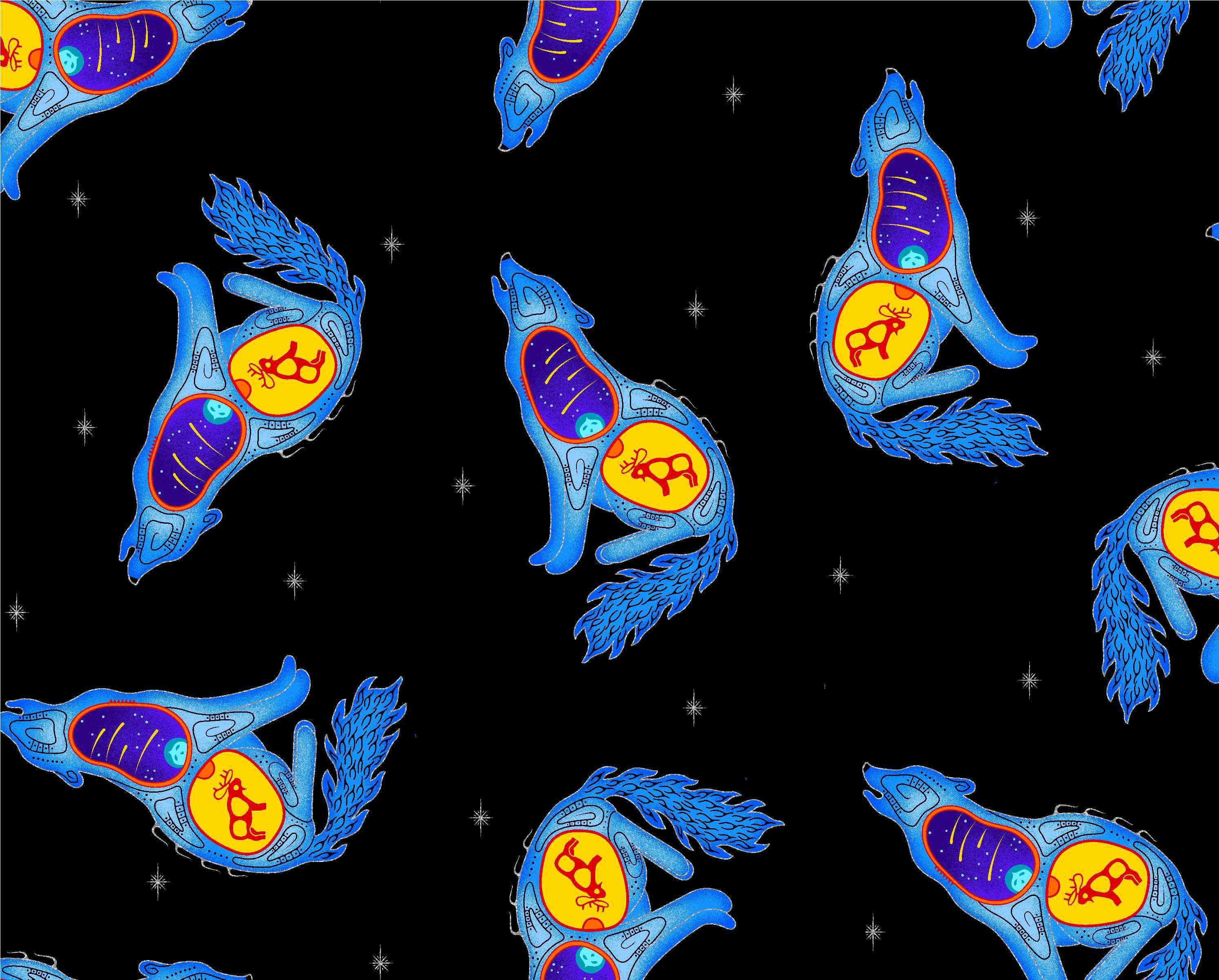 Wolf_by_Loretta_Gould_ LG-0003M-BLACK Indigenous fabrics by Itex Designs
