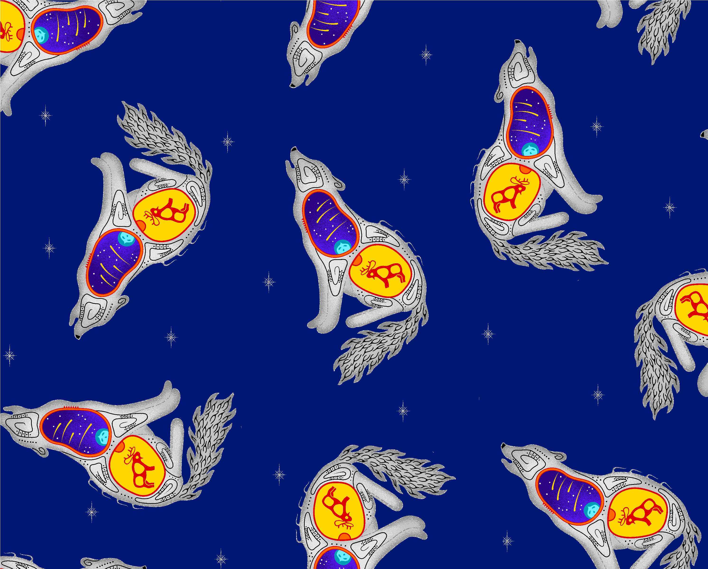 Wolf_by_Loretta_Gould_ LG-0003M-NAVY Indigenous fabrics by Itex Designs