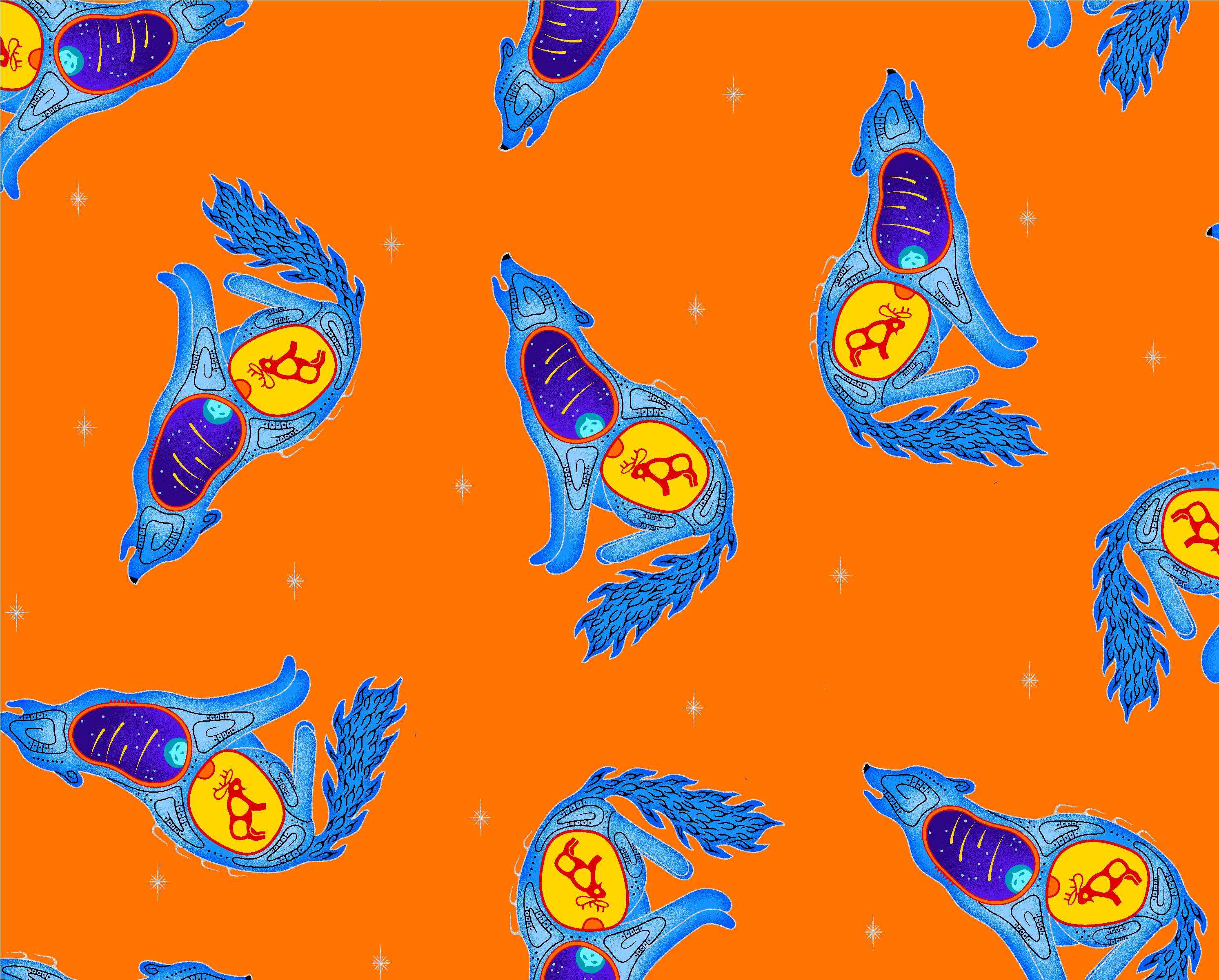 Wolf_by_Loretta_Gould_ LG-0003M-ORANGE Indigenous fabrics by Itex Designs