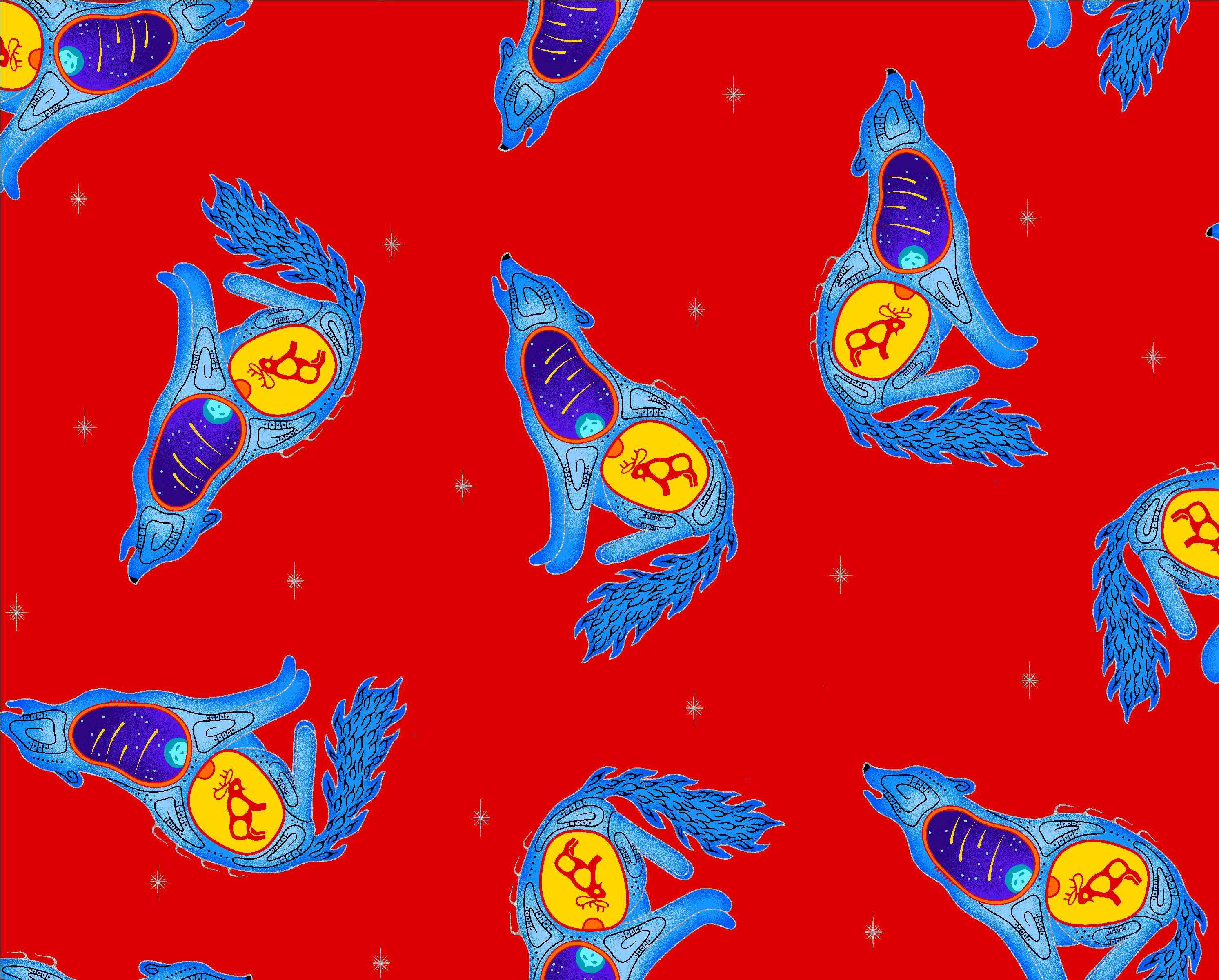 Wolf_by_Loretta_Gould_ LG-0003M-RED Indigenous fabrics by Itex Designs