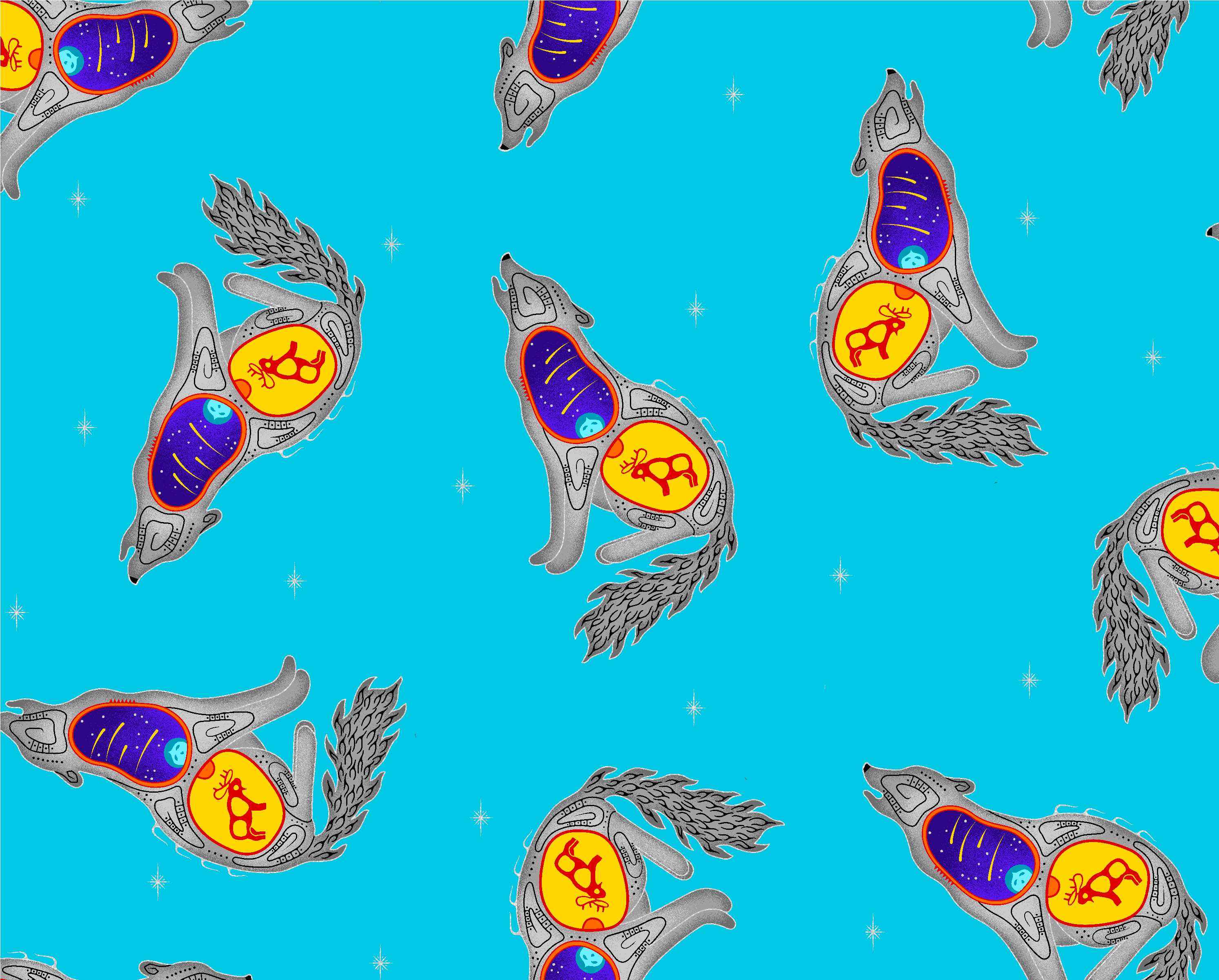 Wolf_by_Loretta_Gould_ LG-0003M-TEAL Indigenous fabrics by Itex Designs
