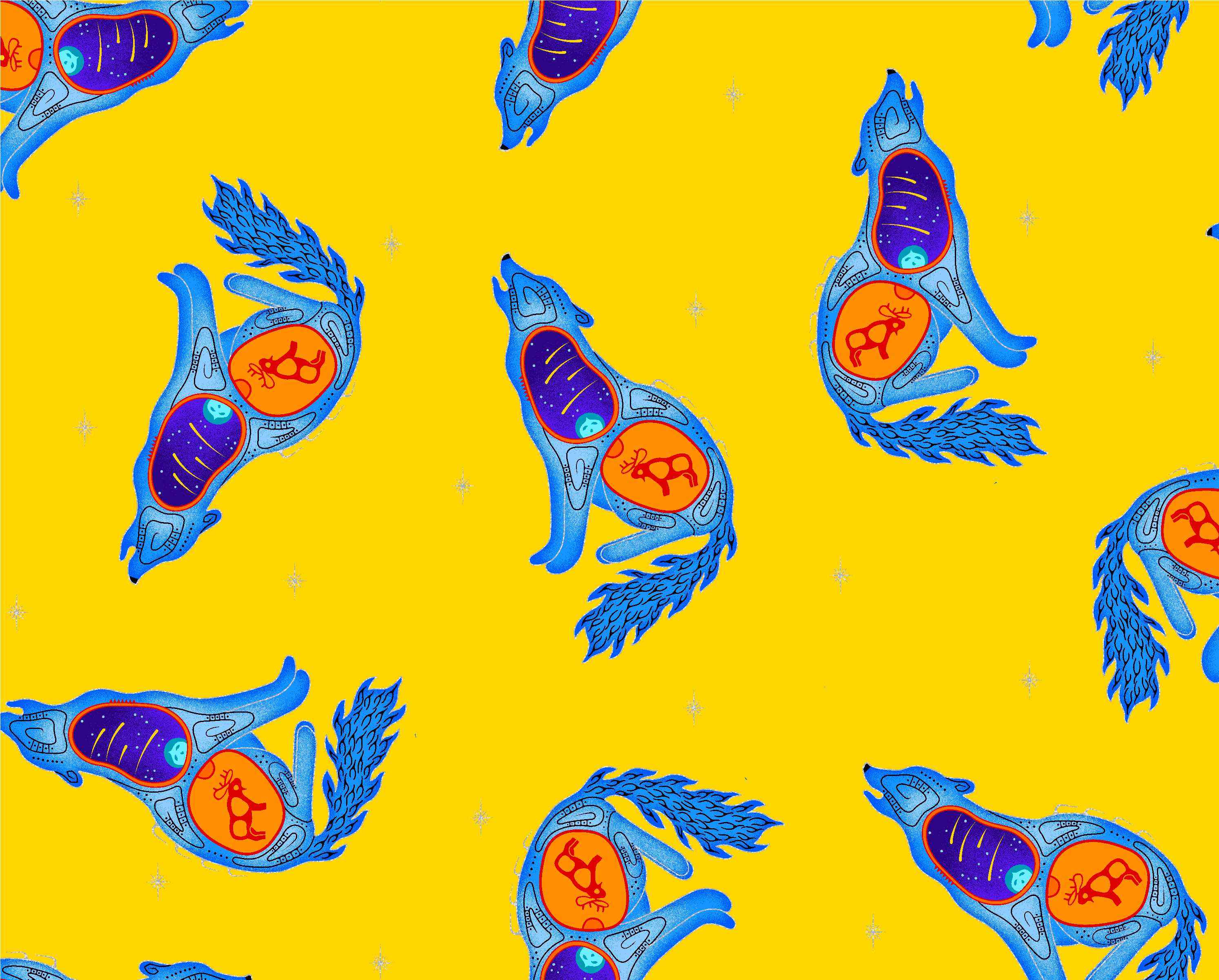 Wolf_by_Loretta_Gould_ LG-0003M-YELLOW Indigenous fabrics by Itex Designs