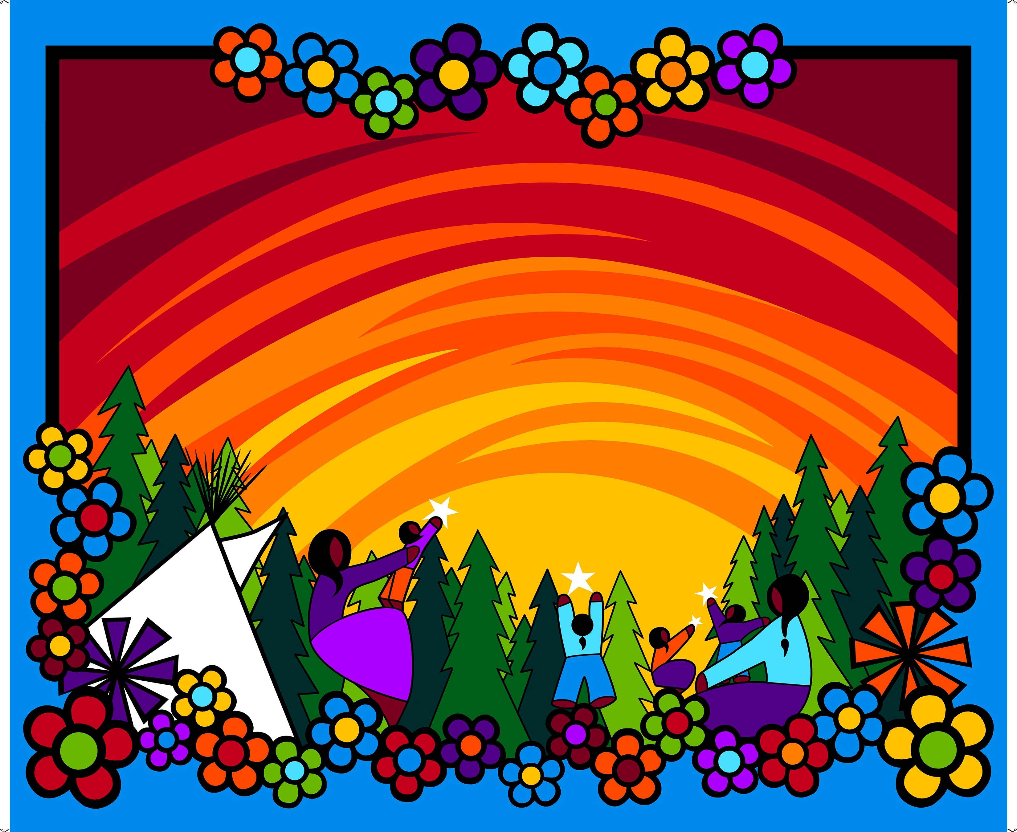 Yellowquill_Floral_by_Kevin_Peeace KP-0001-Blue Indigenous fabrics by Itex Designs