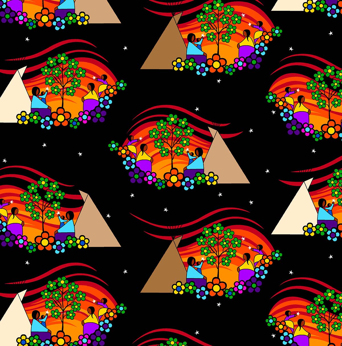 Yellowquill_Floral_by_Kevin_Peeace KP-0003-Black Indigenous fabrics by Itex Designs