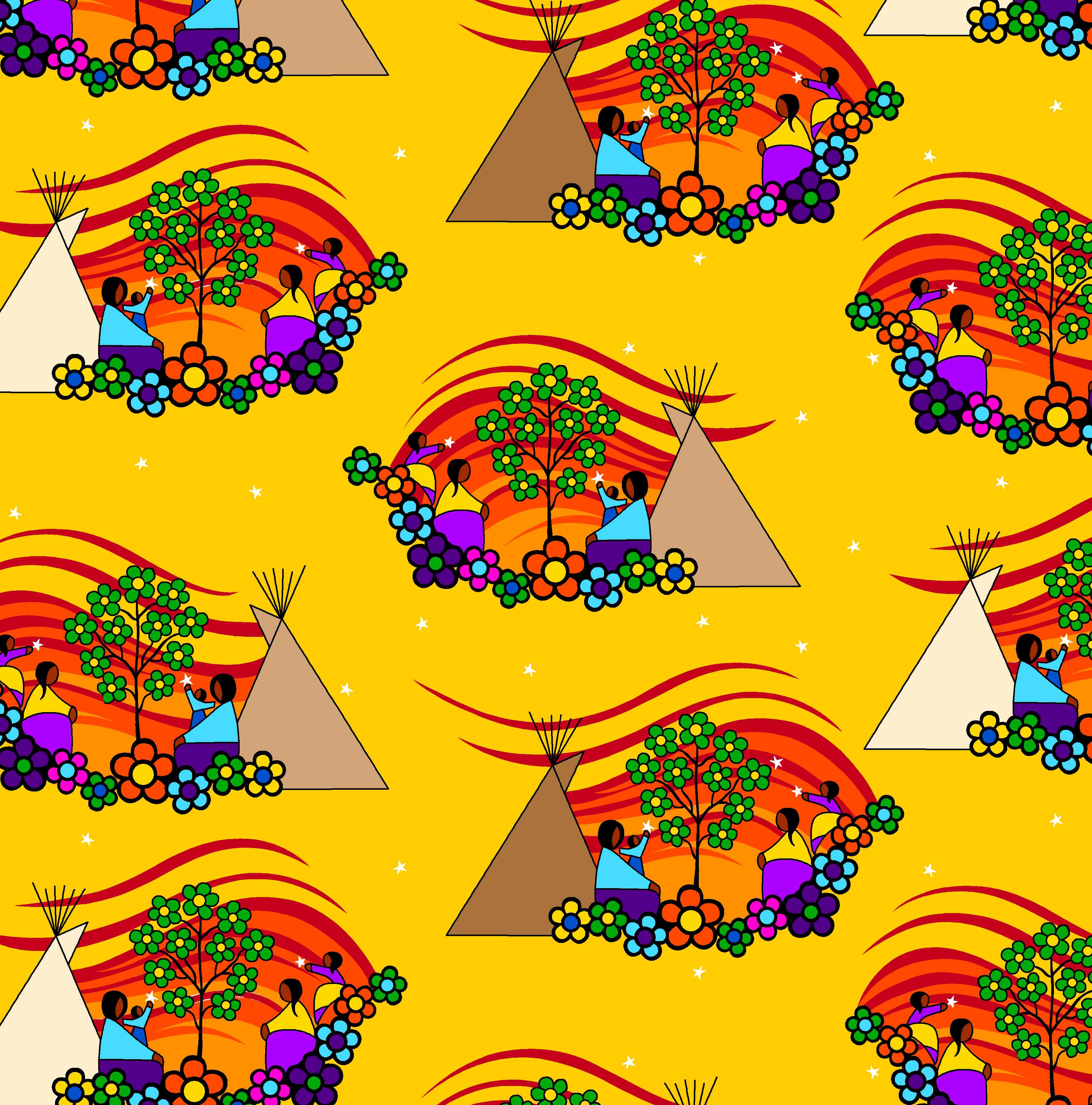 Yellowquill_Floral_by_Kevin_Peeace KP-0003-Yellow Indigenous fabrics by Itex Designs