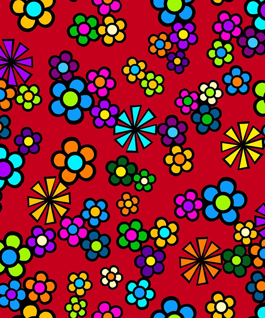 Yellowquill_Floral_by_Kevin_Peeace KP-0004-Red Indigenous fabrics by Itex Designs